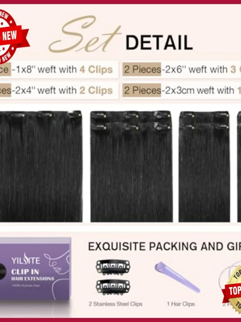 18 Inch Clip-In Human Hair Extensions 7pc Set Volumizing Remy Hair